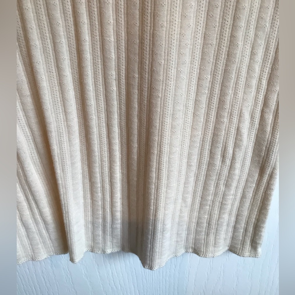 DOEN Pointelle Henley Scoop Neck Tee w/ Rainbow Trim in Salt Oatmeal Cream Sz M - Picture 6 of 11